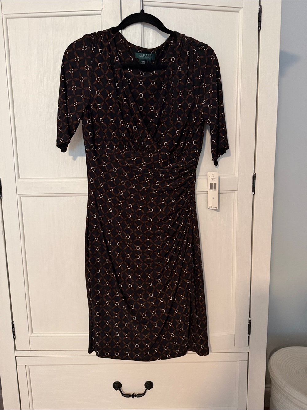 Ralph Lauren brown Geometric Print Midi Wrap Dress